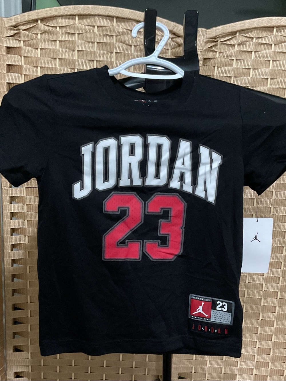 Jordan Black Tee with White Logo and Red '23' Graphic